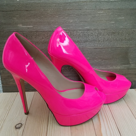 neon pink platform heels